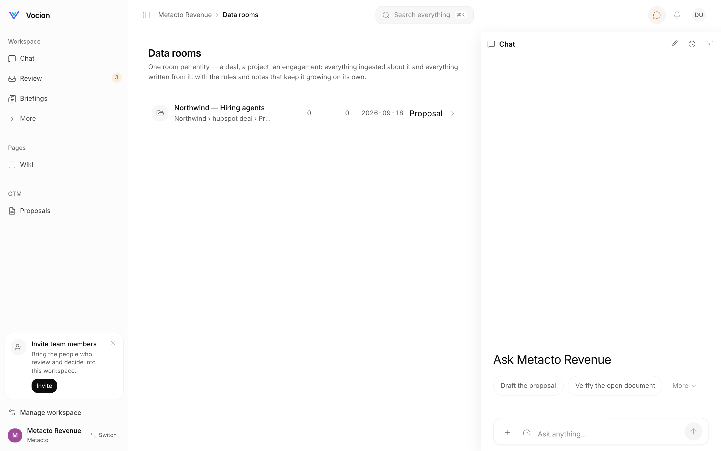 Data rooms: one row per engagement